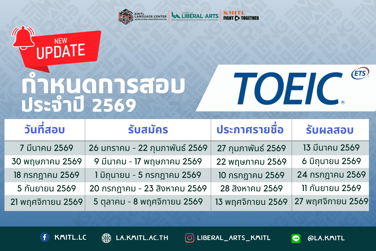 ตารางสอบ TOEIC ประจำปี 2569